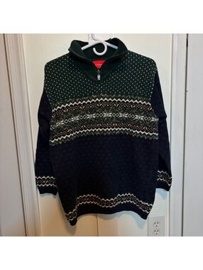 Vintage Liz Claiborne Fair Isle Quarter Zip Sweater Ramie Cotton Size S